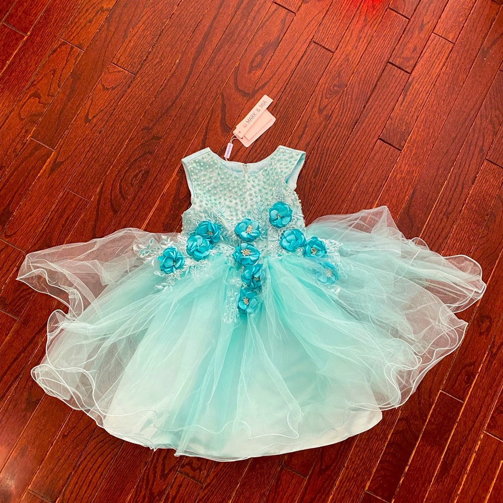 Blue tulle dress with flowers